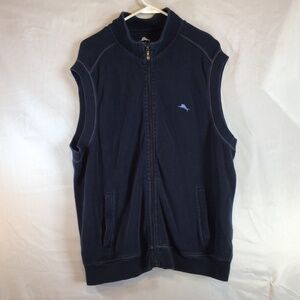 Tommy Bahama Full Zip Vest XL Blue Coastal Grandpa Golf  Dad Core Nautical
